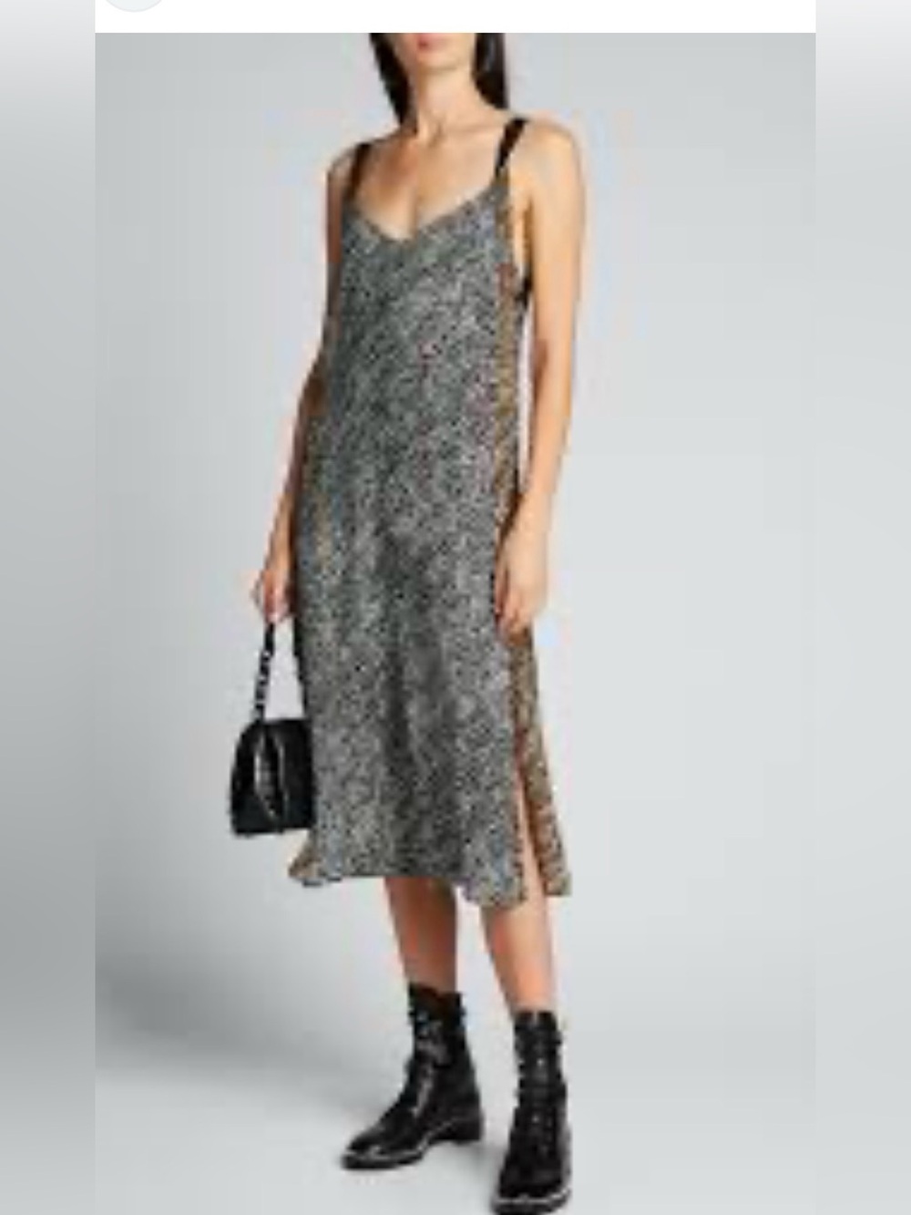 rag & bone Black and White Printed Slip Midi Dress with Contrast Side